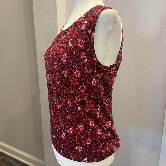 Talbots Women’s Petite Knit Sleeveless Blouse  Red Abstract Floral LP (A0125) - Picture 2 of 5